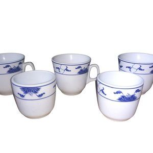 Vtg Tatung China Blue Water Lily Tea and Saki Dip Cup 5 Piece Set Discontinued